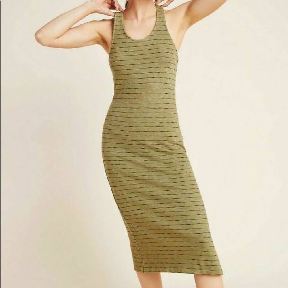 Monrow Striped Sleeveless Midi Dress